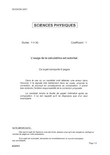 Sciences Physiques 2001 BTS Agro-équipement