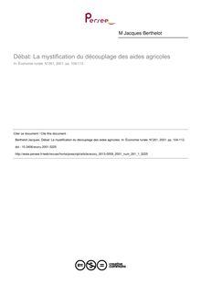 Débat: La mystification du découplage des aides agricoles - article ; n°1 ; vol.261, pg 104-112