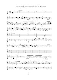 Partition violon 1, Concerto pour 2 violons, Concerto a  2 Violini Discortati e 1 Violone del Sgr. Melante
