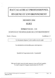 Sciences et technologies de l environnement 2006 Bac Pro - Hygiène et environnement