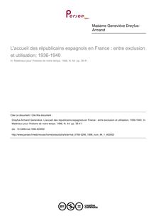 L accueil des républicains espagnols en France : entre exclusion et utilisation; 1936-1940 - article ; n°1 ; vol.44, pg 36-41