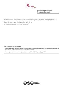 Conditions de vie et structure démographique d une population berbère rurale de l Aurès. Algérie - article ; n°4 ; vol.38, pg 849-865
