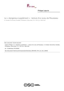 Le « dangereux supplément » : lecture d un aveu de Rousseau - article ; n°4 ; vol.29, pg 1009-1022