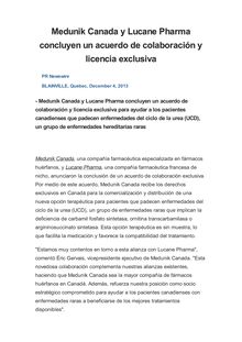 Medunik Canada y Lucane Pharma concluyen un acuerdo de colaboración y licencia exclusiva