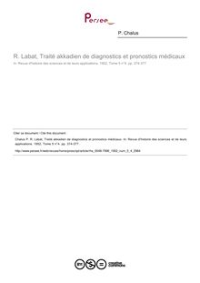 R. Labat, Traité akkadien de diagnostics et pronostics médicaux  ; n°4 ; vol.5, pg 374-377