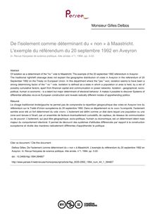 De l isolement comme déterminant du « non » à Maastricht. L exemple du référendum du 20 septembre 1992 en Aveyron - article ; n°1 ; vol.44, pg 3-22
