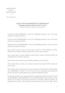 Le discours de François Hollande d hommage aux policiers