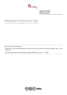 Bibliographie de l Océanie pour 1960  ; n°17 ; vol.17, pg 89-140