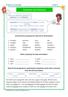 Grade 6 English: Synonyms, Antonyms And Soundalikes