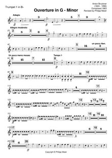 Partition trompettes 1&2 en Bb, Overture en G minor, G Minor, Bruckner, Anton