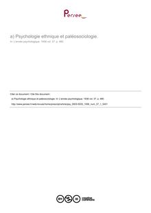 Psychologie ethnique et paléosociologie. - compte-rendu ; n°1 ; vol.37, pg 480-480
