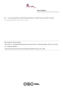 - La perception tachisloscopique chez les sourds-muets - article ; n°1 ; vol.49, pg 43-62