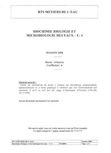 Biochimie, biologie et microbiologie des eaux 2008 BTS Métiers de l eau