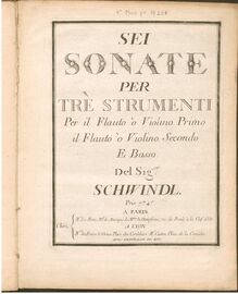 Partition Basso, Six Sonates à Deux flûtes & Basse Continue, Schwindl, Friedrich