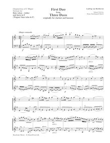 Partition complète (lower , partie en original octave), 3 duos pour clarinette et basson