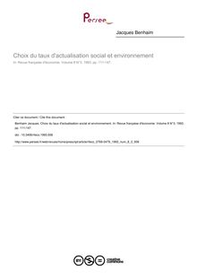 Choix du taux d actualisation social et environnement - article ; n°3 ; vol.8, pg 111-147