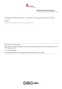 « Majaado Alla gaynaali », poème en langue peule du Foûta-Djalon - article ; n°24 ; vol.6, pg 643-681
