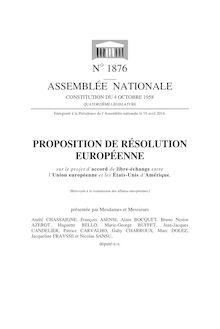 Proposition de résolution initiale du Front de gauche sur l accord de libre-échange entre l Union européenne et les Etats-Unis 