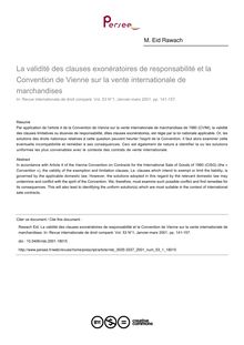 La validité des clauses exonératoires de responsabilité et la Convention de Vienne sur la vente internationale de marchandises - article ; n°1 ; vol.53, pg 141-157