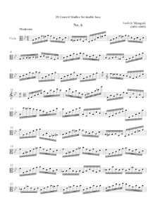 Partition complète, 20 Concert études pour Doublebass, Mengoli, Annibale