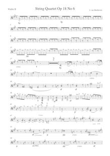Partition violon 2, corde quatuor No.6, Op.18/6, B♭ major, Beethoven, Ludwig van