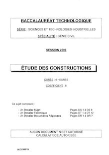 Etude des constructions 2009 S.T.I (Génie Civil) Baccalauréat technologique