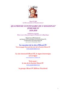 QUATRIEME CENTENAIRE DE L ASSASSINAT D HENRI IV 1610-2010