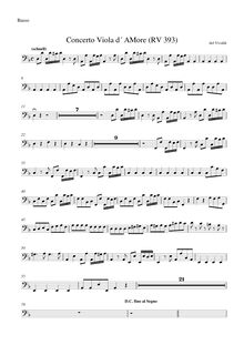 Partition violoncelles / Basses, Concerto pour viole de gambe d Amore en D minor