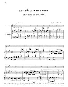Partition de piano et partition de violon, Das Vöglein im Baume