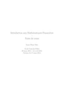 Introduction aux Mathématiques Financi`eres – Notes de cours
