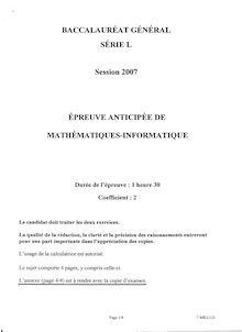 Sujet du bac L 2007: Mathématique Informatique