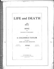 Partition Medium voix (en B-flat), Life et Death, Coleridge-Taylor, Samuel