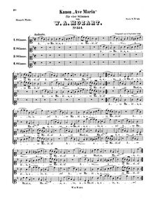 Partition complète, Canon pour 4 voix, Ave Maria, F major, Mozart, Wolfgang Amadeus par Wolfgang Amadeus Mozart