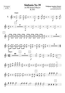 Partition trompettes 1, 2 (en B♭), Symphony No.39, E♭ major, Mozart, Wolfgang Amadeus