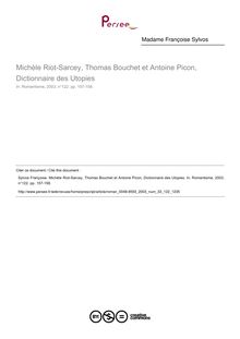 Michèle Riot-Sarcey, Thomas Bouchet et Antoine Picon, Dictionnaire des Utopies  ; n°122 ; vol.33, pg 157-158