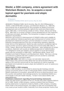 Stiefel, a GSK company, enters agreement with Welichem Biotech, Inc. to acquire a novel topical agent for psoriasis and atopic dermatitis