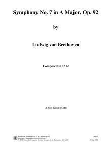Partition complète, Symphony No.7, A major, Beethoven, Ludwig van