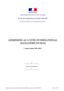 ADMISSION AU LYCÉE INTERNATIONAL ALEXANDRE DUMAS