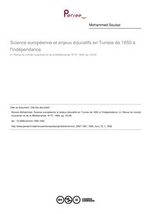 Science européenne et enjeux éducatifs en Tunisie de 1850 à l Indépendance - article ; n°1 ; vol.72, pg 53-59