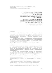 La función didáctica del Geoturismo. Propuesta para la Región de Murcia.(The didactic function of geoturism. Proposals for the Region of Murcia)