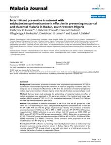 Intermittent preventive treatment with sulphadoxine-pyrimethamine is effective in preventing maternal and placental malaria in Ibadan, south-western Nigeria