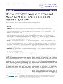 Effect of intermittent exposure to ethanol and MDMA during adolescence on learning and memory in adult mice