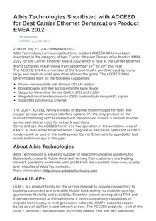 Albis Technologies Shortlisted with ACCEED for Best Carrier Ethernet Demarcation Product EMEA 2012