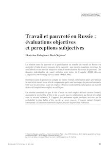 Travail et pauvreté en Russie : évaluations objectives et perceptions subjectives