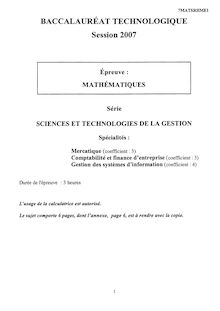 Sujet du bac STG 2007: Mathématiques MERC+CFE+GSI