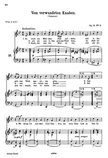 Partition No. 2: Vom verwundeten Knaben, chansons et Romances, Lieder und Romanzen par Johannes Brahms