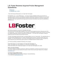 L.B. Foster Renames Acquired Friction Management Subsidiaries