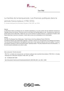 La hantise de la banqueroute. Les finances publiques dans la période franco-batave (1795-1810) - article ; n°1 ; vol.326, pg 53-64