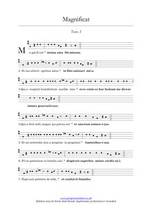 Partition Tone I, 5th ending, Magnificat Tones, Gregorian Chant