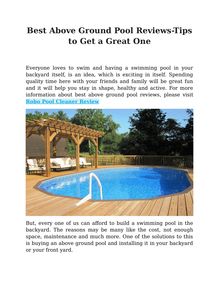 Best Above Ground Pool Reviews-Tips to Get a Great One